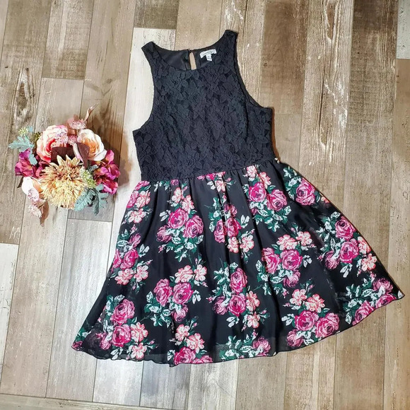 Speechless Juniors Size 13 Black Sleeveless Floral Mini Dress - Picture 1 of 11